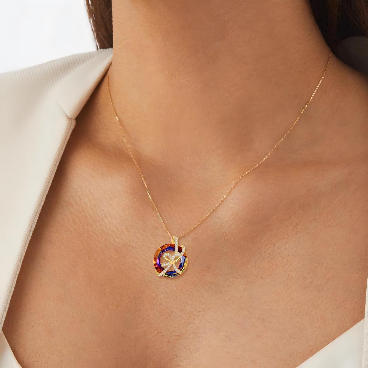 Women's Sterling Silver Golden Bowknot Pendant Necklace